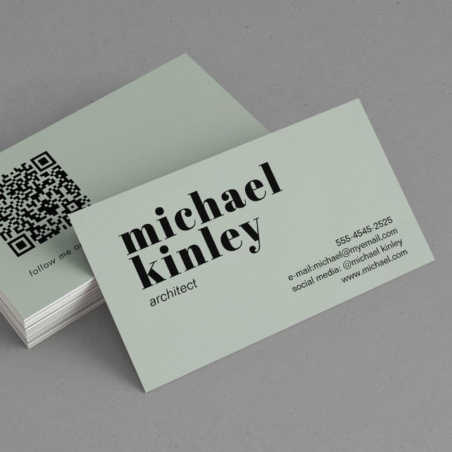QR code bold modern minimalist professional sage Business Card (Creator Uploaded)