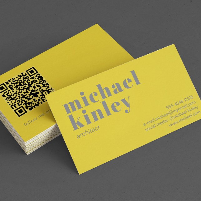 QR code bold modern minimalist professional yellow Business Card (Creator Uploaded)
