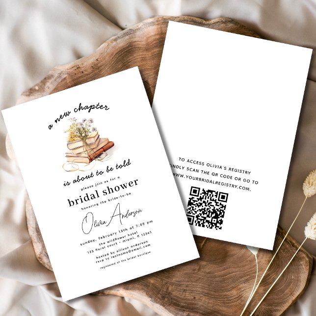 QR Code Book New Chapter Begins Bridal Shower Invitation (Creator Uploaded)