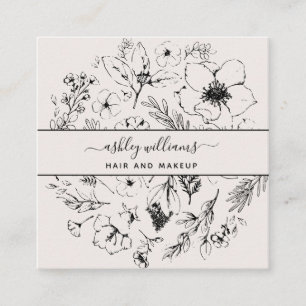 QR Code Botanical Blush Black Script Name Square Square Business Card