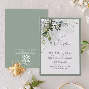 QR Code Botanical Greenery Floral Watercolor Invitation