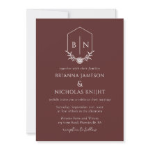 QR Code Botanical Monogram Burgundy Wedding