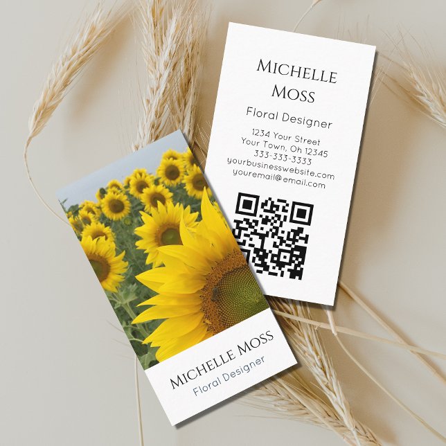 QR code Botanical Sunflowers Photo Floral Designer Business Card (Creator Uploaded)