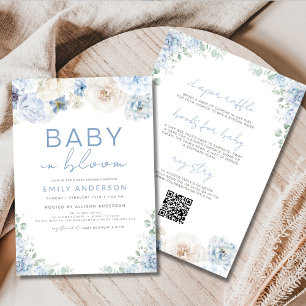 QR Code Boy Blue Baby in Bloom Baby Shower  Invitation