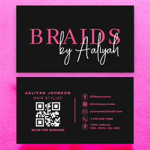 QR Code Braids Hair Stylist Modern Typography Business Card