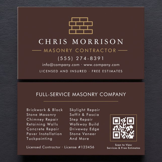 QR Code Bricklayer Brick Masonry Construction  Business Card (Creator Uploaded)