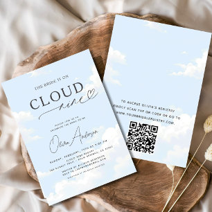 QR Code Bride Is On Cloud Nine Bridal Shower Invitation