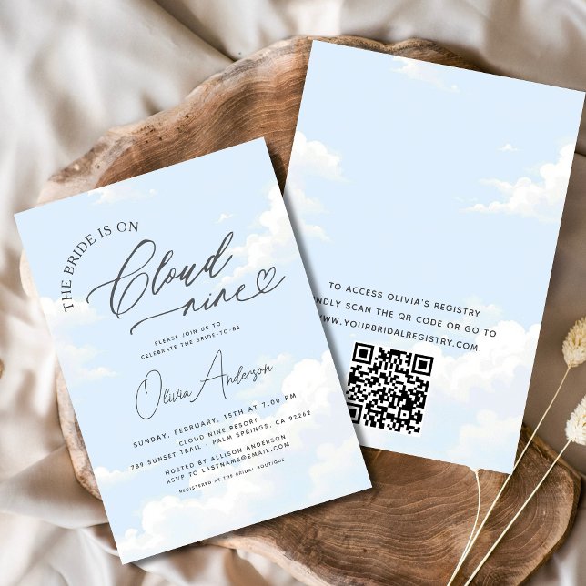 QR Code Bride Is On Cloud Nine Bridal Shower Invitation (Creator Uploaded)