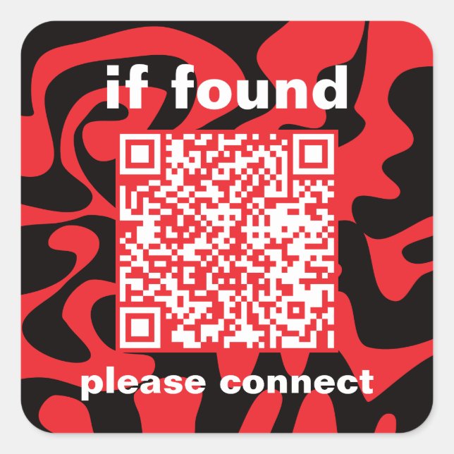 QR Code Bright Cherry Red lost found Square Sticker (Front)