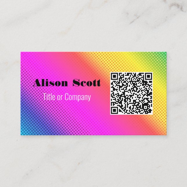 QR Code Bright Neon Modern Social Media Business Card (Front)