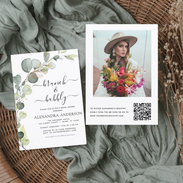 QR Code Brunch & Bubbly Bridal Shower Invitation (Creator Uploaded)