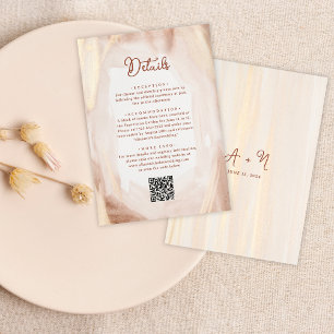 QR Code Brush Gold & Terracotta Monogram Wedding Enclosure Card
