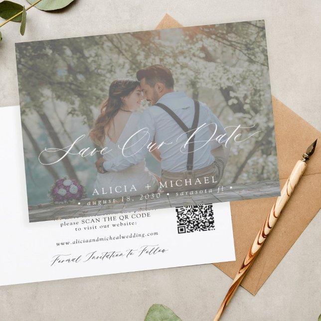 QR CODE budget elegant photo wedding save the date (Creator Uploaded)
