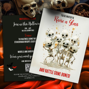 QR Code Budget Rattle Some Bones! Halloween Party Postcard