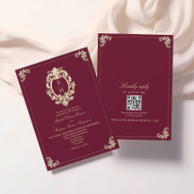QR Code Burgundy Gold Baroque Wedding