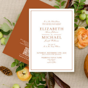 QR Code Burnt Orange Classic Script Wedding Invitation