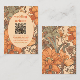 qr code Burnt Orange Floral Art Nouveau Wedding Enclosure Card