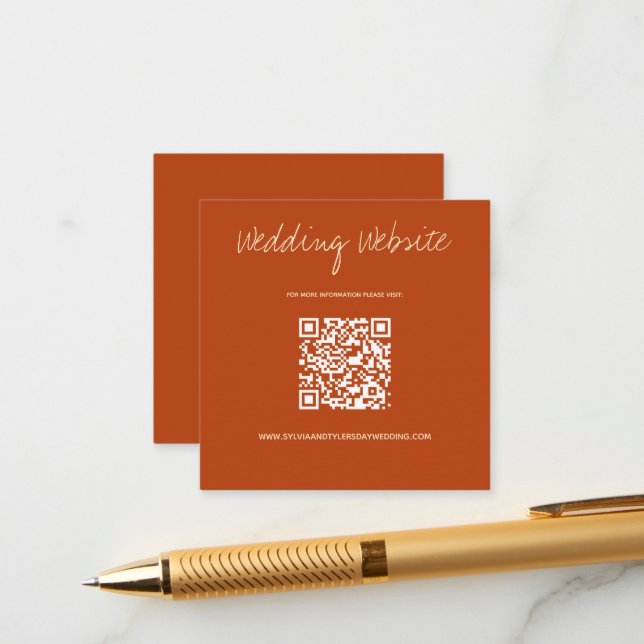 QR Code Burnt Orange Wedding Website  Enclosure Card (Front/Back In Situ)