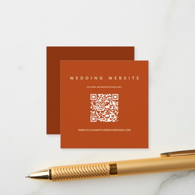 QR Code Burnt Orange  Wedding Website Enclosure Card (Front/Back In Situ)