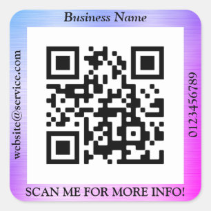 QR Code Bus. Name Website Promo, Blue & Purple Square Sticker