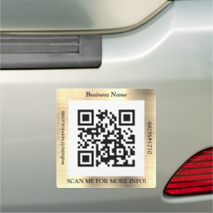 QR Code Bus. Name Website Promo, Brushed Yel. Gold Car Magnet