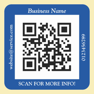QR Code Bus. Name Website Promo, Deep Blue Square Sticker
