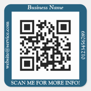 QR Code Bus. Name Website Promo, Ocean Blue Square Sticker