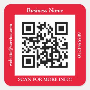 QR Code Bus. Name Website Promo, Red Square Sticker