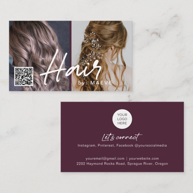 QR code business card for hair stylish with photos (Front/Back)