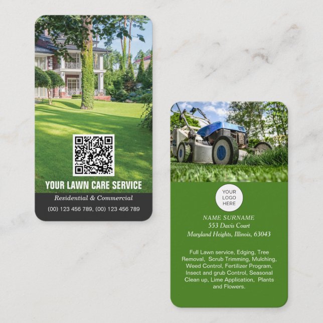 QR code business card for Lawn Care (Front/Back)