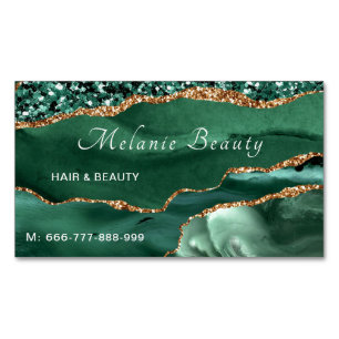 QR Code Business Card Magnet Agate Green Gold