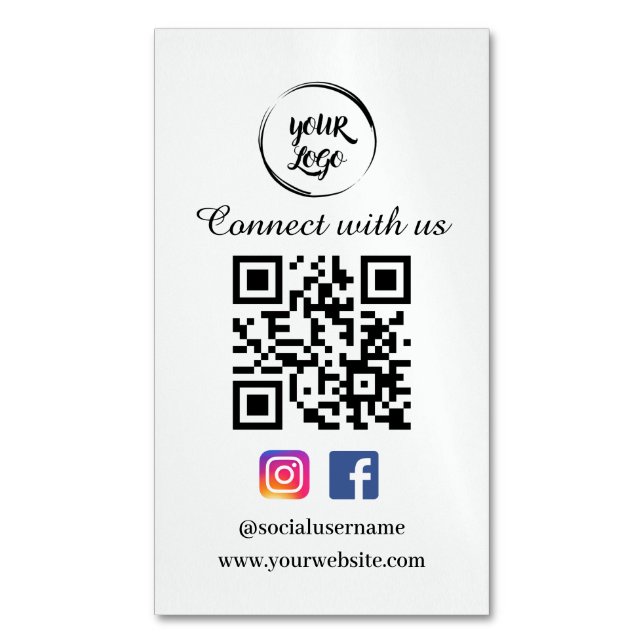 QR Code Business Card Magnet Social Media  (Front Vertical)
