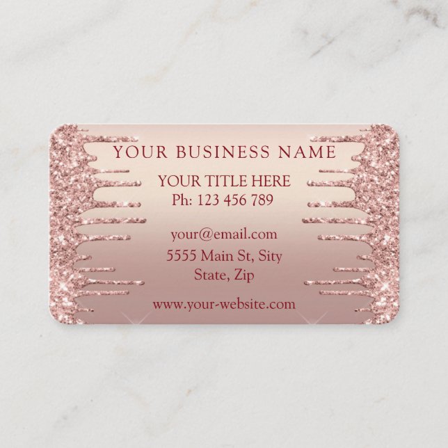 QR code Business Card with Rose Gold Blush Glitter (Front)
