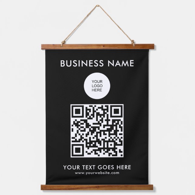 QR Code Business Company Logo Text Custom Template Hanging Tapestry (Front)