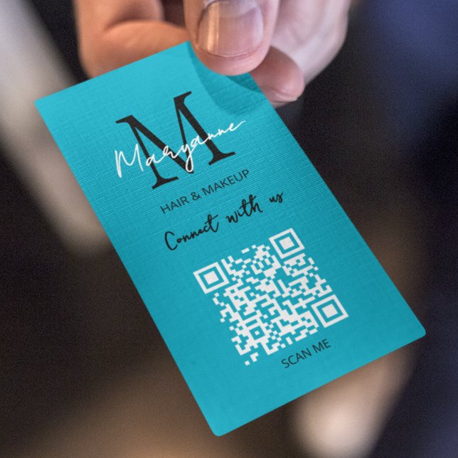 QR Code Business Logo Aqua Blue Business Card (Creator Uploaded)
