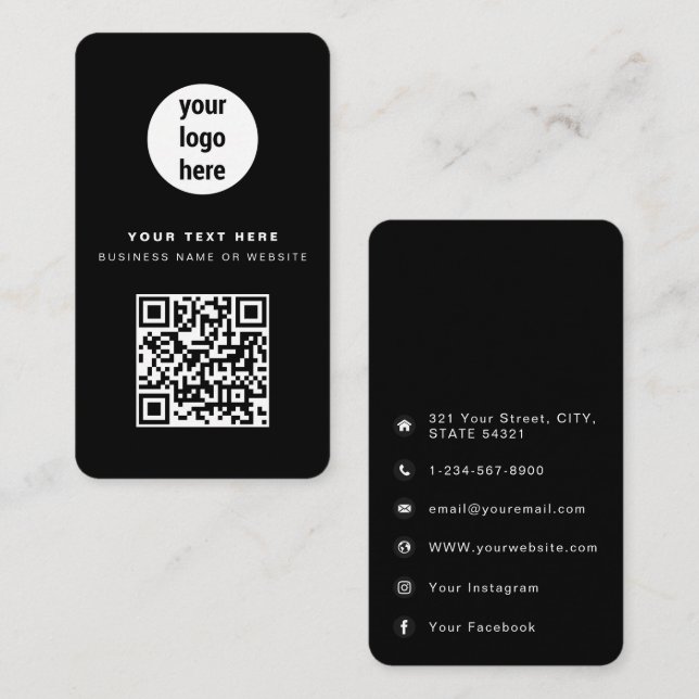 QR Code Business Logo Black Corporate  Business Card (Front/Back)