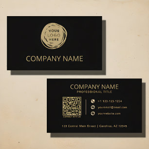 QR Code Business Logo Black Gold Card