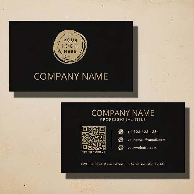 QR Code Business Logo Black Gold Card (Creator Uploaded)