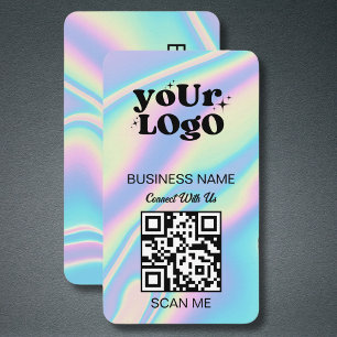 QR Code Business Logo   Black Holographic Modern Business Card