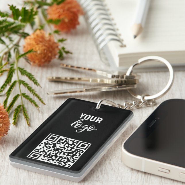 QR Code Business Logo Black Minimalist Black Key Ring (Front Right)