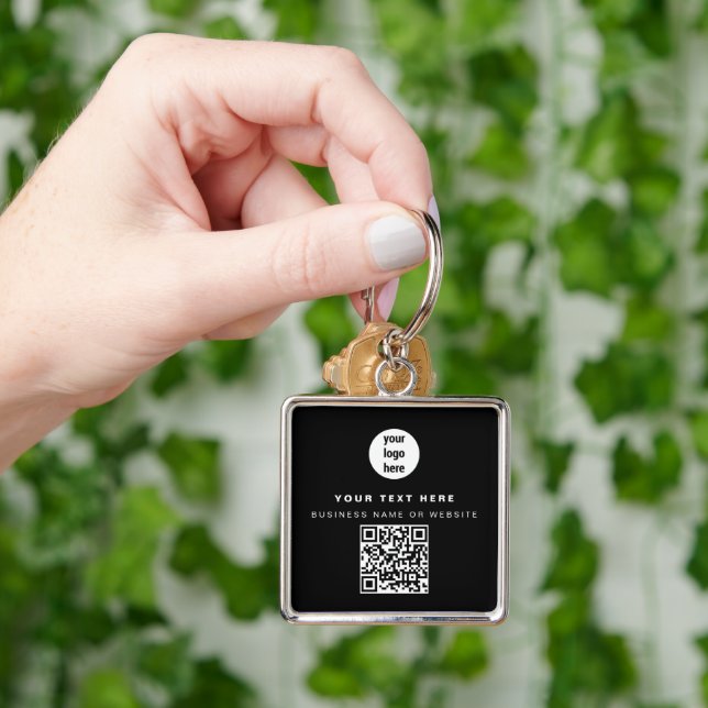 QR Code Business Logo Black Minimalist Business  Key Ring (Hand)