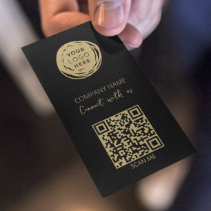 QR Code Business Logo Black Modern Card