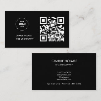 QR Code Business Logo | Black Modern Professional  Business Card