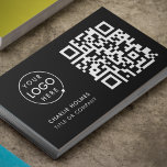 QR Code Business Logo | Black Modern Professional Business Card<br><div class="desc">Simple custom corporate black QR Code and company logo business card in a modern minimalist style. The template can easily be updated with your QR code,  logo and contact information.</div>
