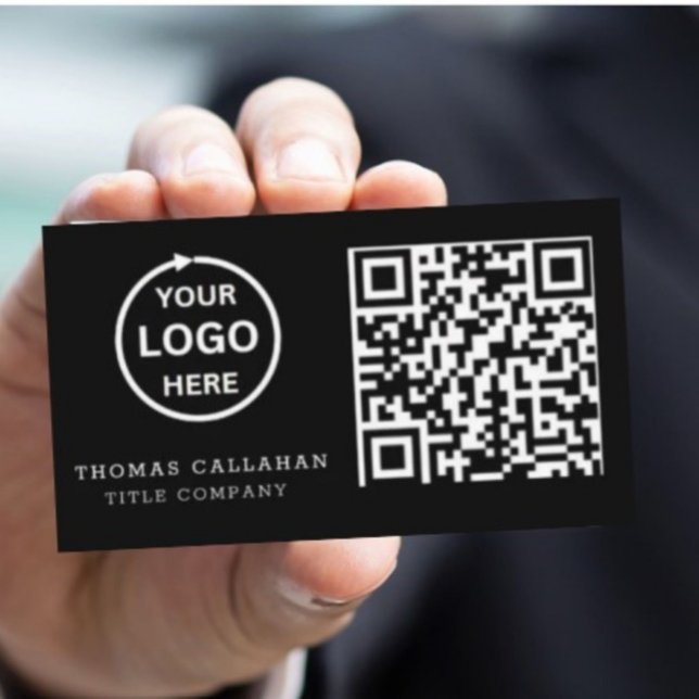 QR Code Business Logo Black Modern Professional  Business Card (Creator Uploaded)