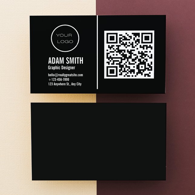 QR Code Business Logo | Black Modern Professional  Business Card (Creator Uploaded)