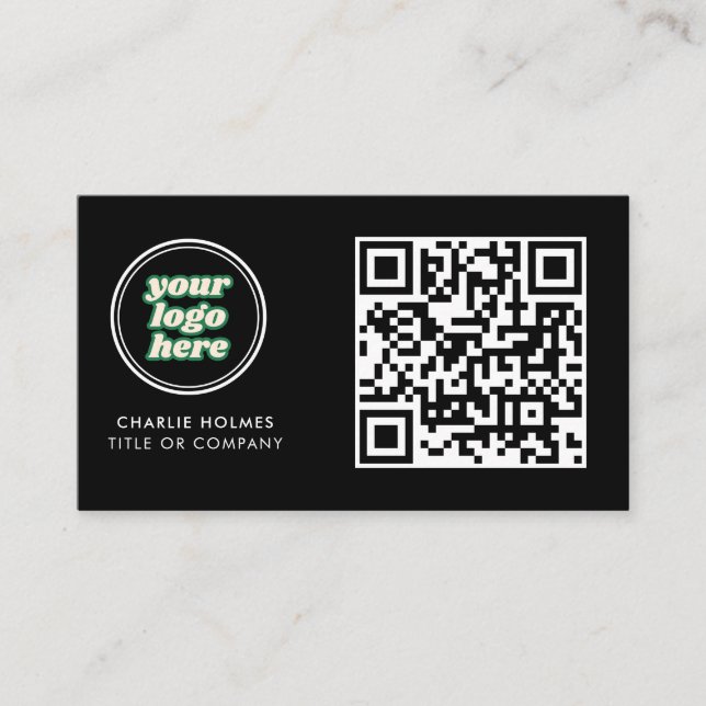QR Code Business Logo | Black Modern Professional  Business Card (Front)