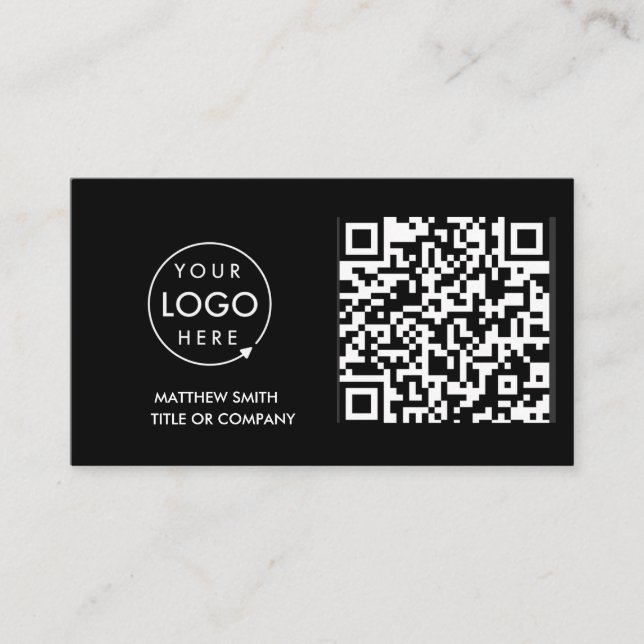 QR Code Business Logo | Black Modern Professional  Business Card (Front)