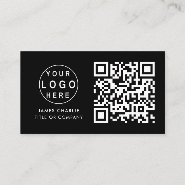 QR Code Business Logo | Black Modern Professional Card (Front)
