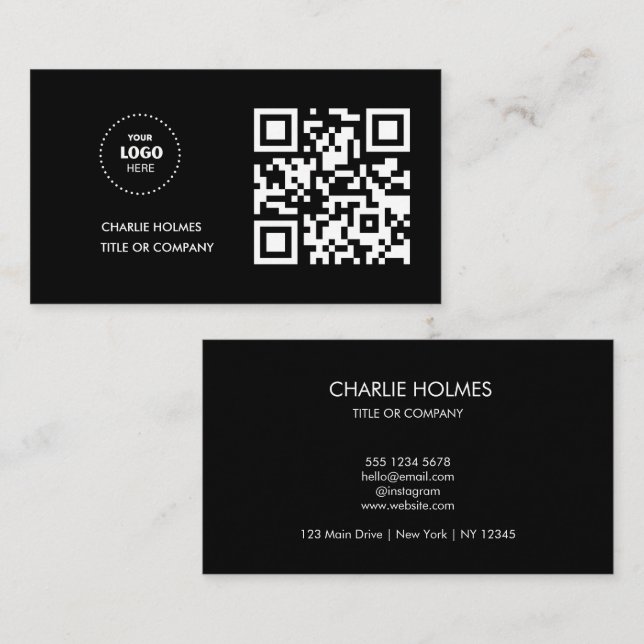 QR Code Business Logo | Black Modern Professional  Card (Front/Back)